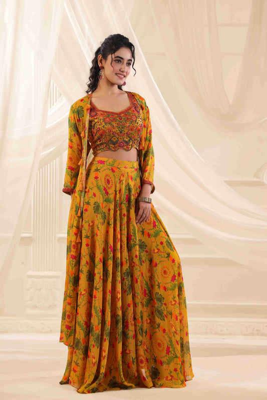 Flayered Pant with heavy Blouse and Jacket