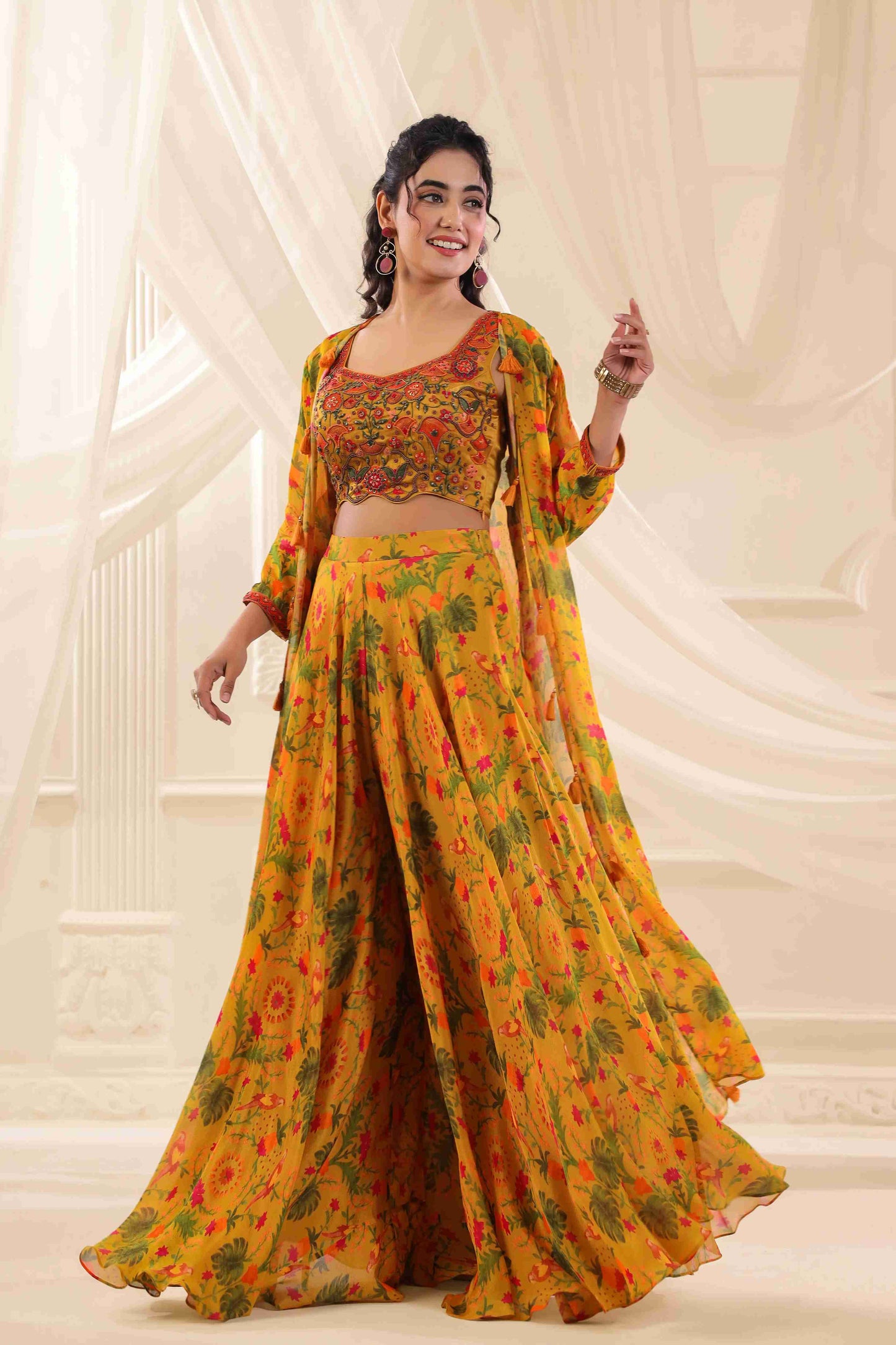 Flayered Pant with heavy Blouse and Jacket