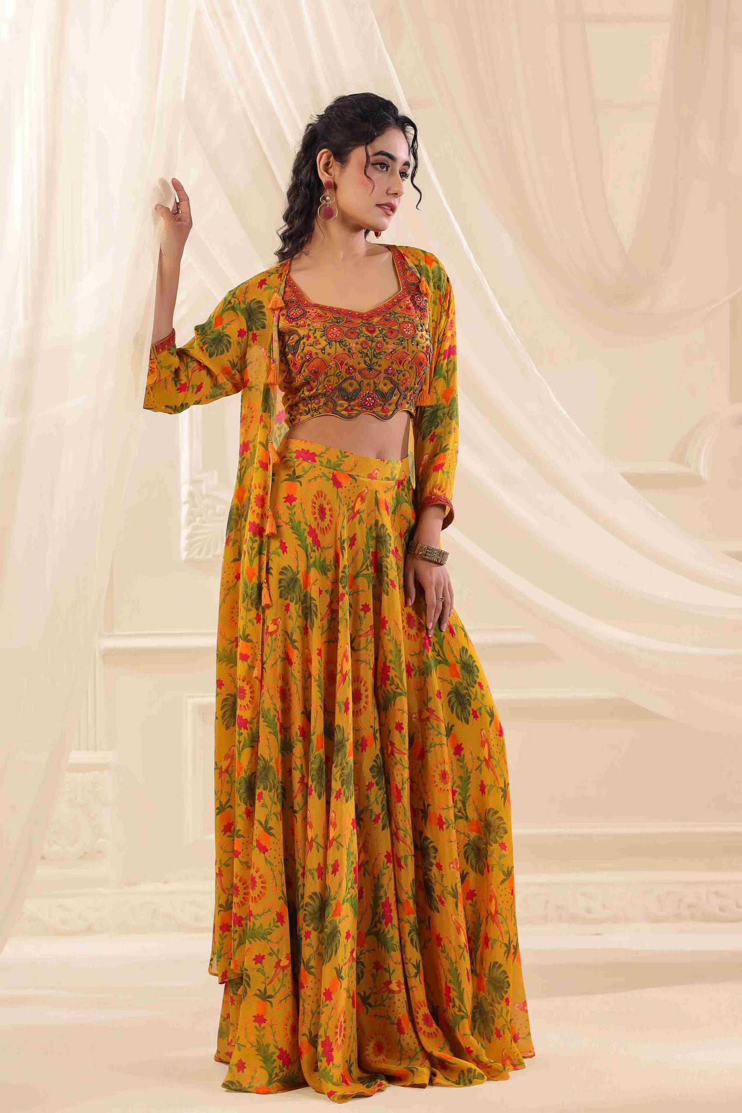 Flayered Pant with heavy Blouse and Jacket