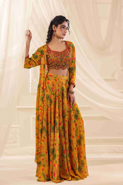 Flayered Pant with heavy Blouse and Jacket