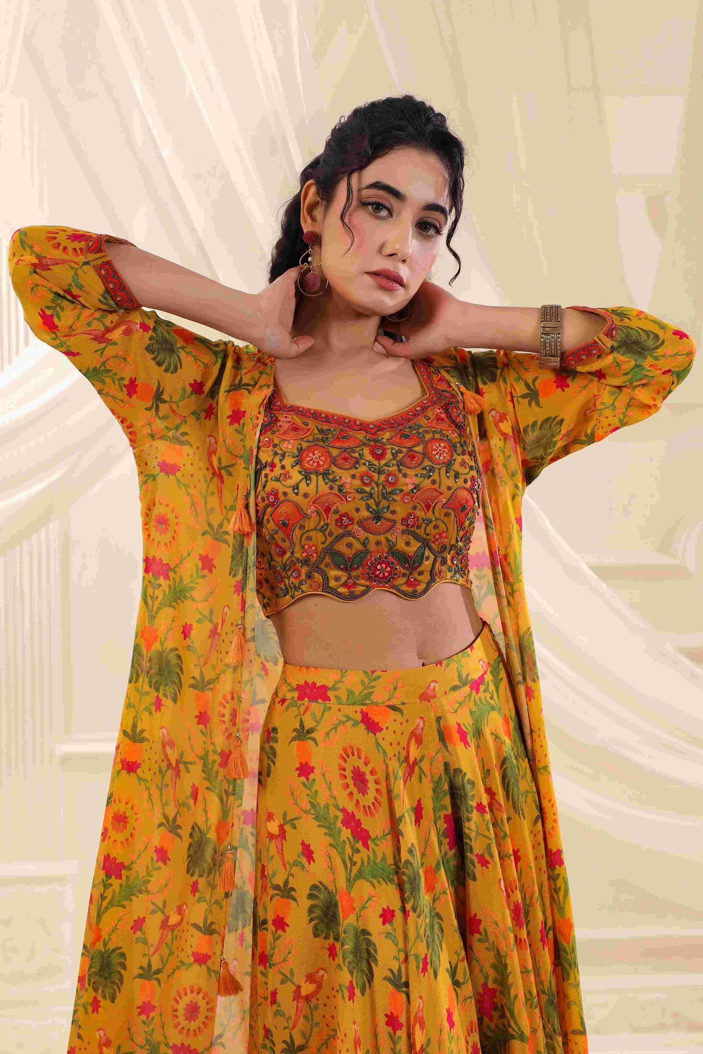 Flayered Pant with heavy Blouse and Jacket