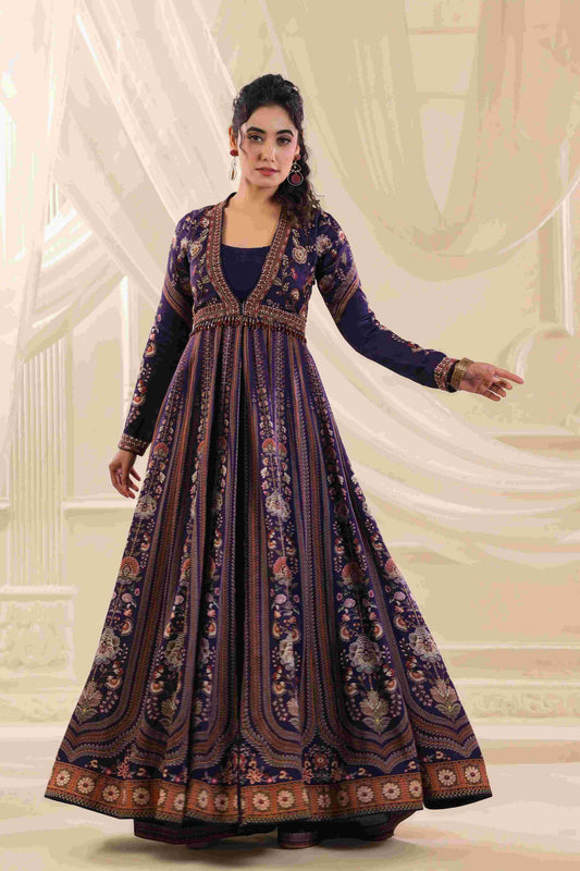 Printed Long Embellished Gown