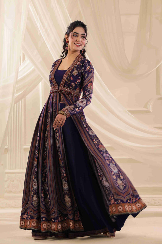 Printed Long Embellished Gown