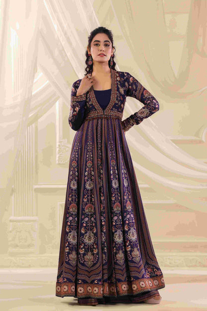 Printed Long Embellished Gown