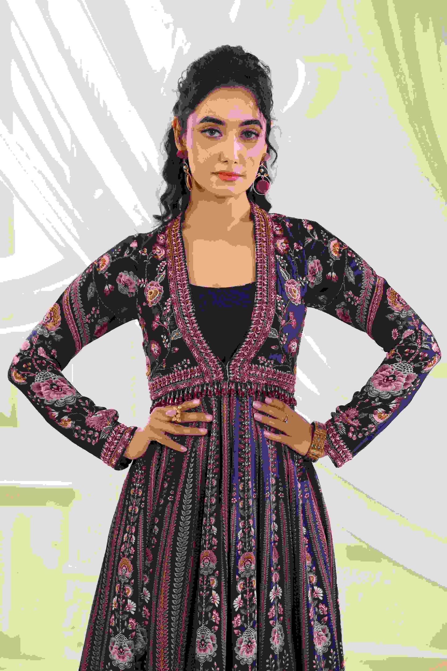 Printed Long Embellished Gown