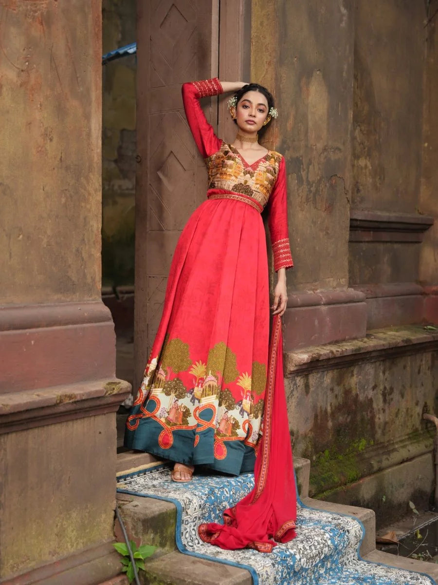 Read Traditional Printed Gown with dupatta