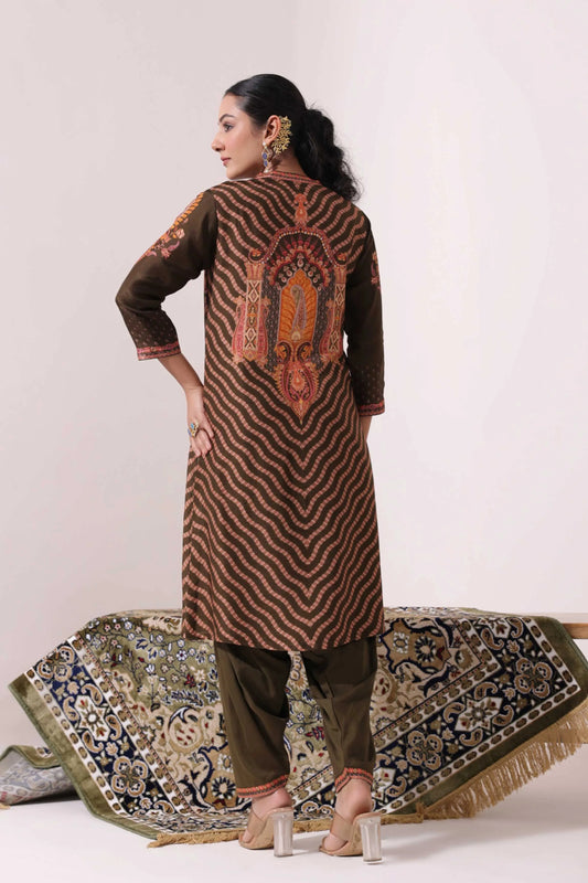 Black Colour Traditional print Kurti with salwar pant