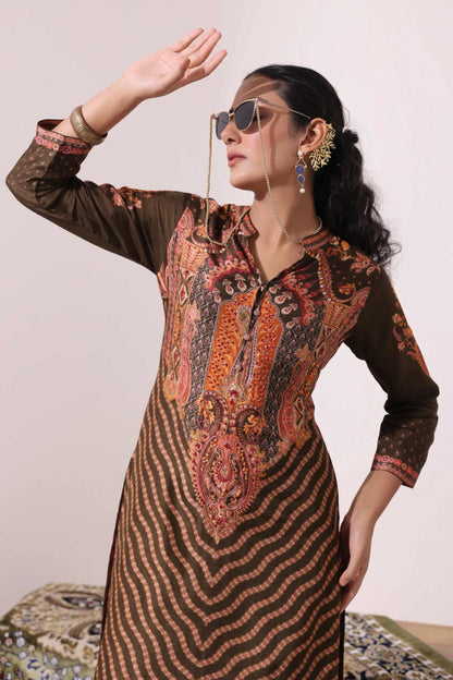 Black Colour Traditional print Kurti with salwar pant