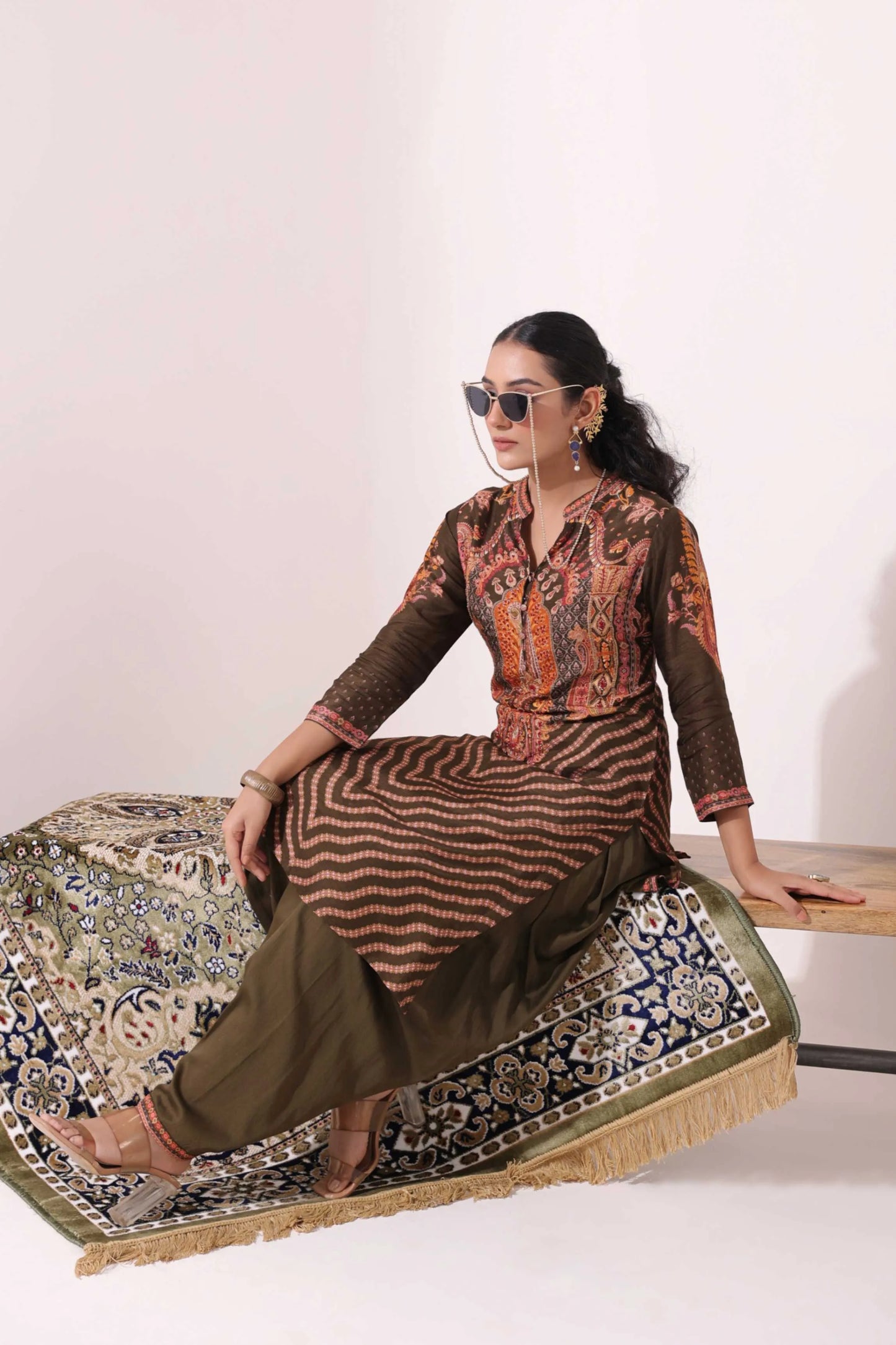 Black Colour Traditional print Kurti with salwar pant