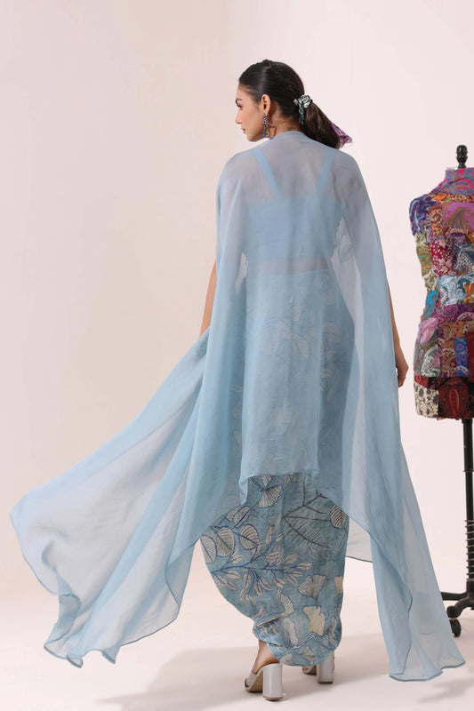 Embellished Jacket Dress with Printed Dhoti Pant