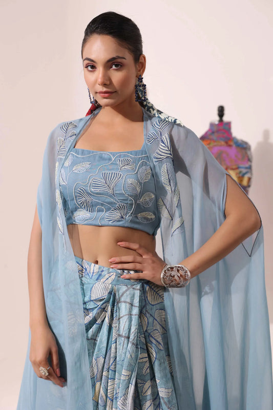 Embellished Jacket Dress with Printed Dhoti Pant