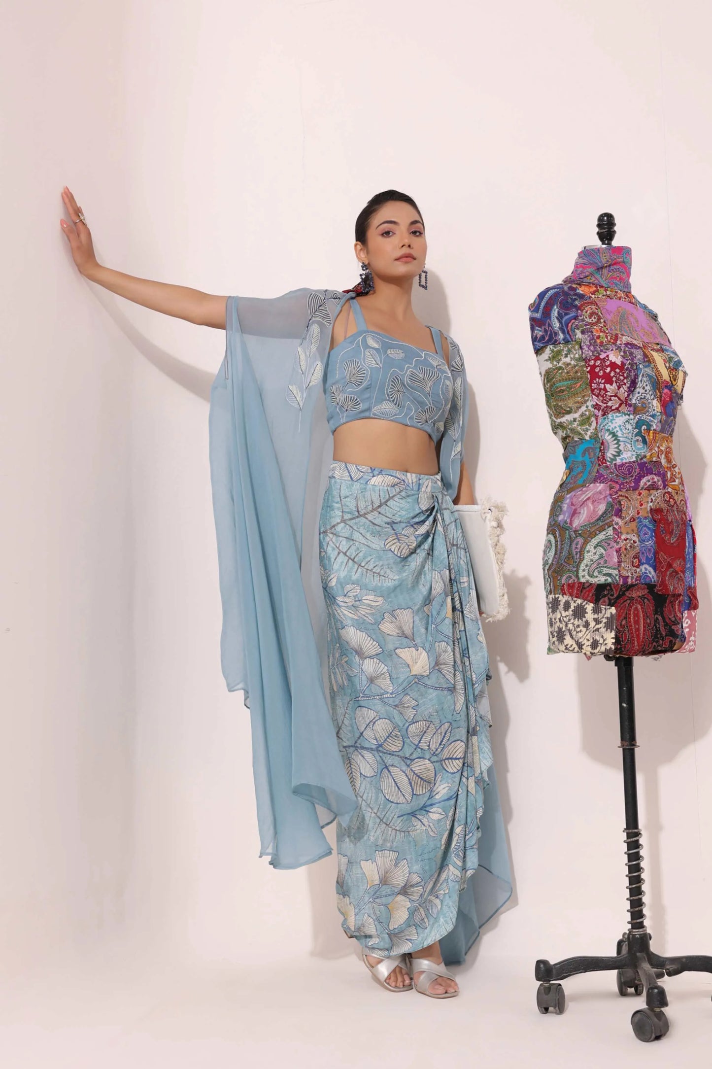 Embellished Jacket Dress with Printed Dhoti Pant