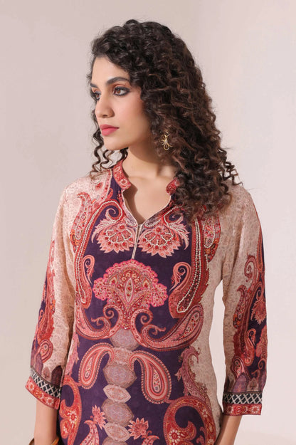 Traditional print straight kurti with Straight pant