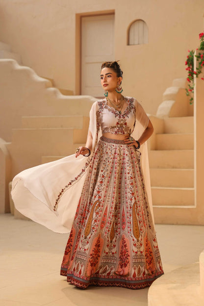 Traditional Kashmiri Print Lehanga with Fully embroidired Blouse & Dupatta