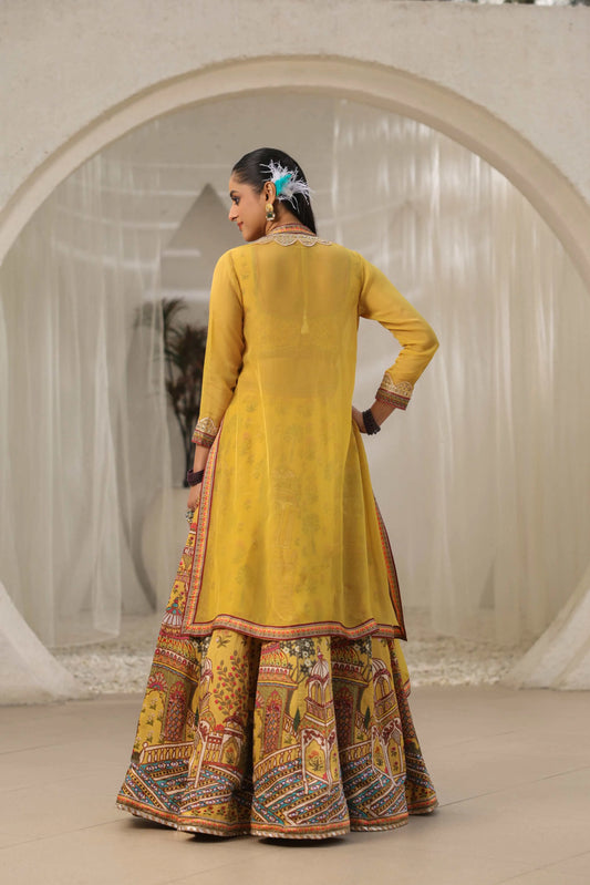 Traditional Print & Embroidery Embellished Mustard Yellow Lehanga with Jackets
