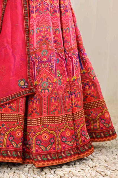 Rani ColourTraditional Print Lehanga with Fully embroidired Blouse & Dupatta