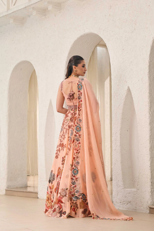 Floral Print Lehanga with Fully embroidired Blouse & Dupatta