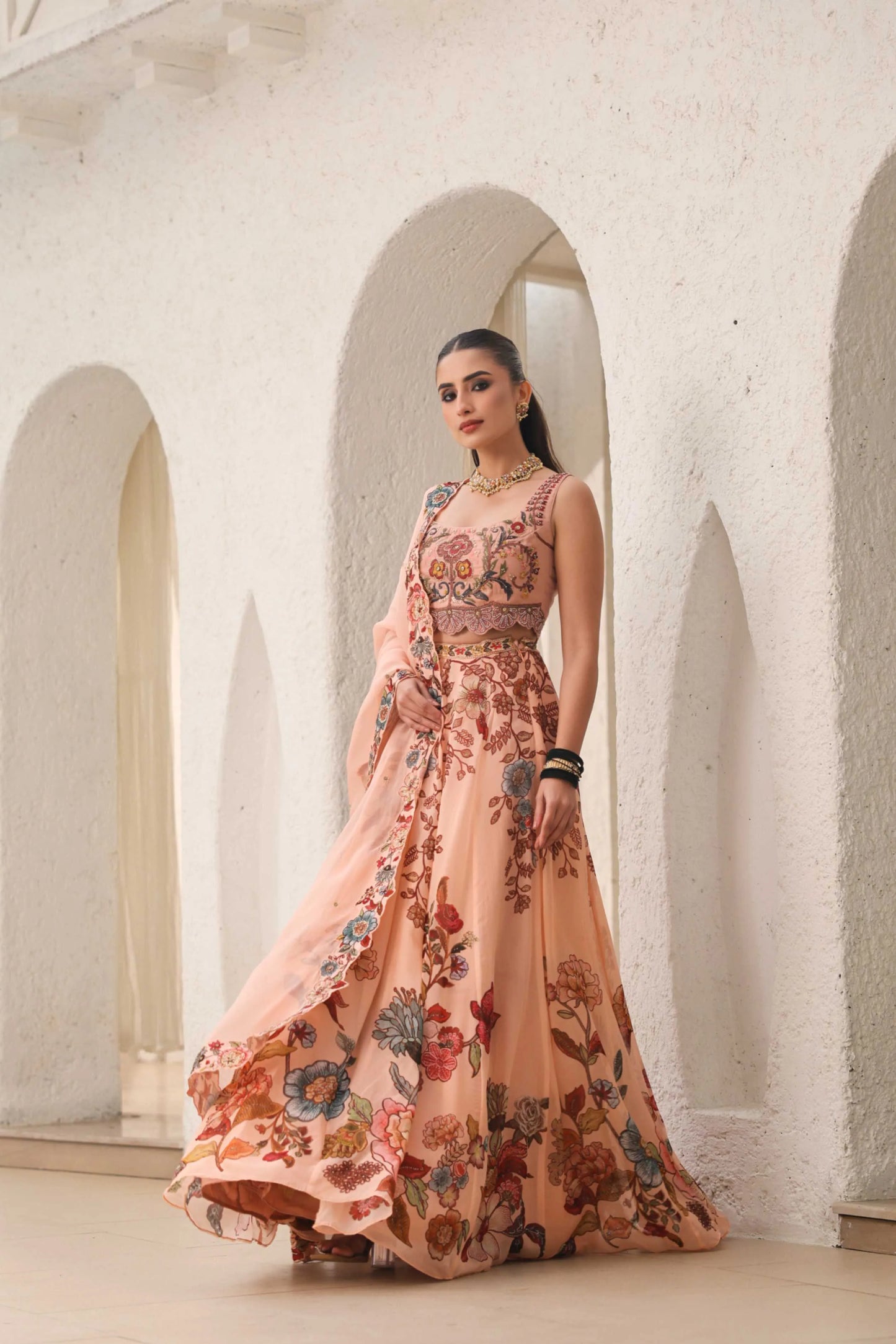 Floral Print Lehanga with Fully embroidired Blouse & Dupatta
