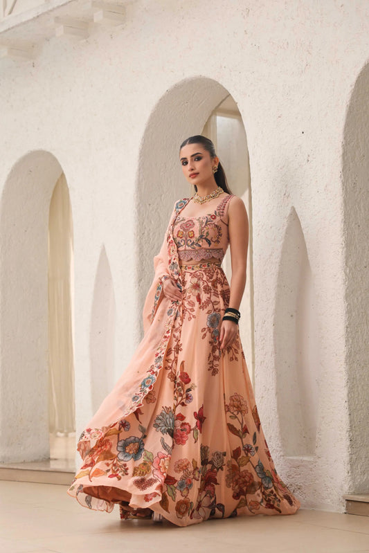 Floral Print Lehanga with Fully embroidired Blouse & Dupatta