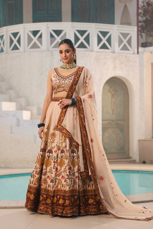 Traditional Print Lehanga with Fully embroidired Blouse & Dupatta