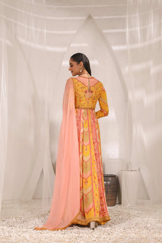 Traditional print Gown with Dupatta