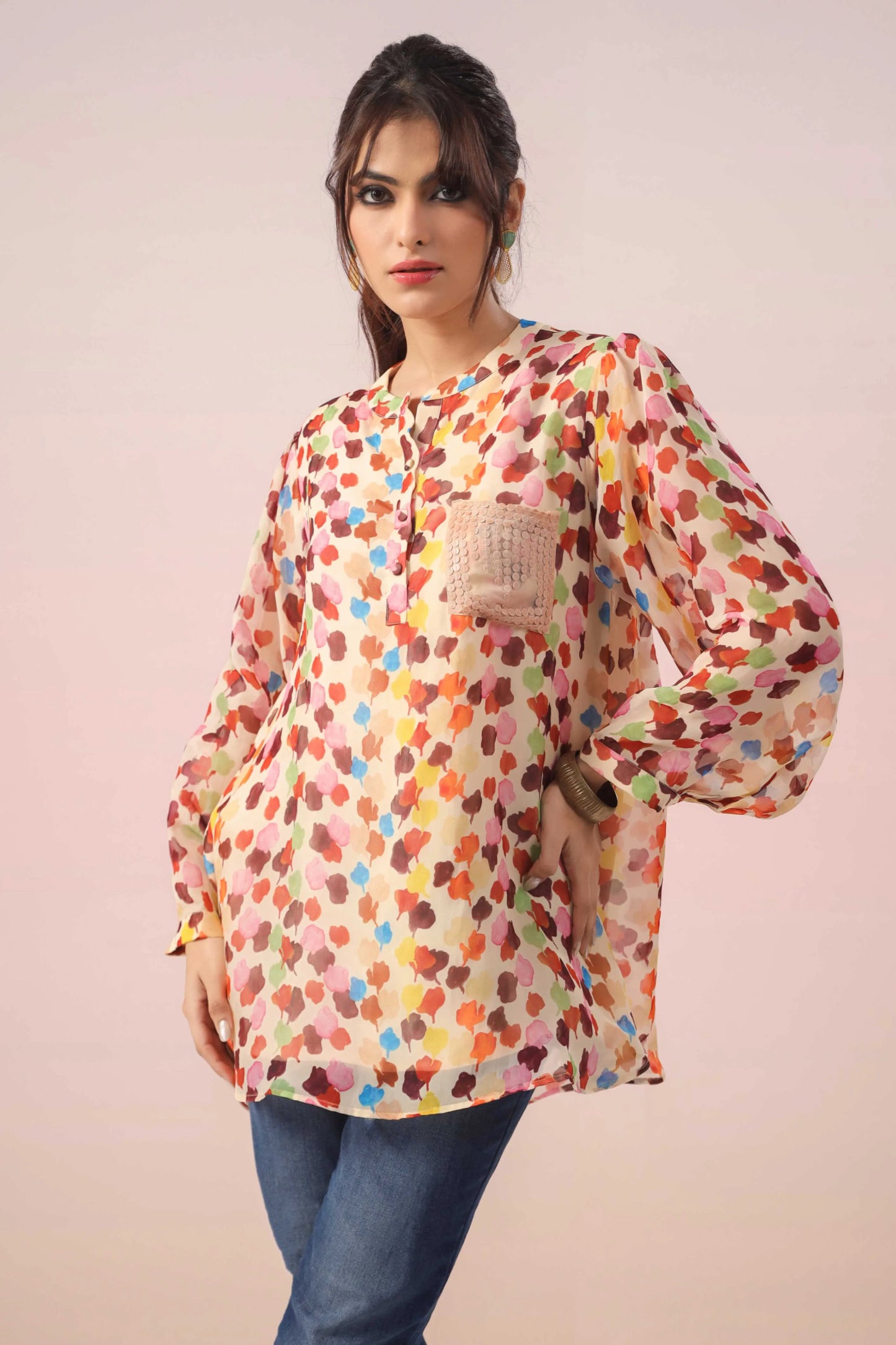 Printed Short Top with embellished Top