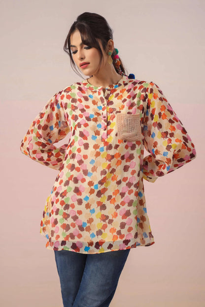 Printed Short Top with embellished Top