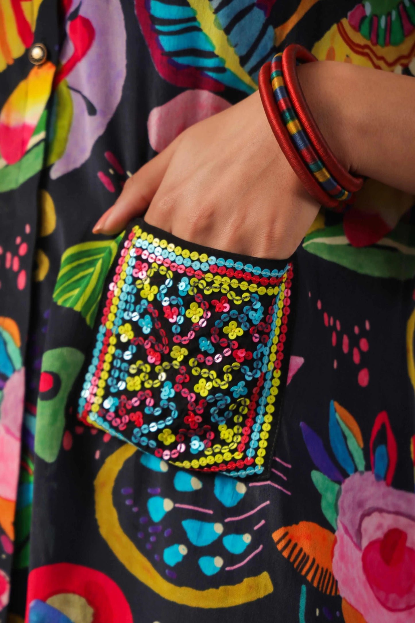 Printed Short Top with light machine emb. On Collar