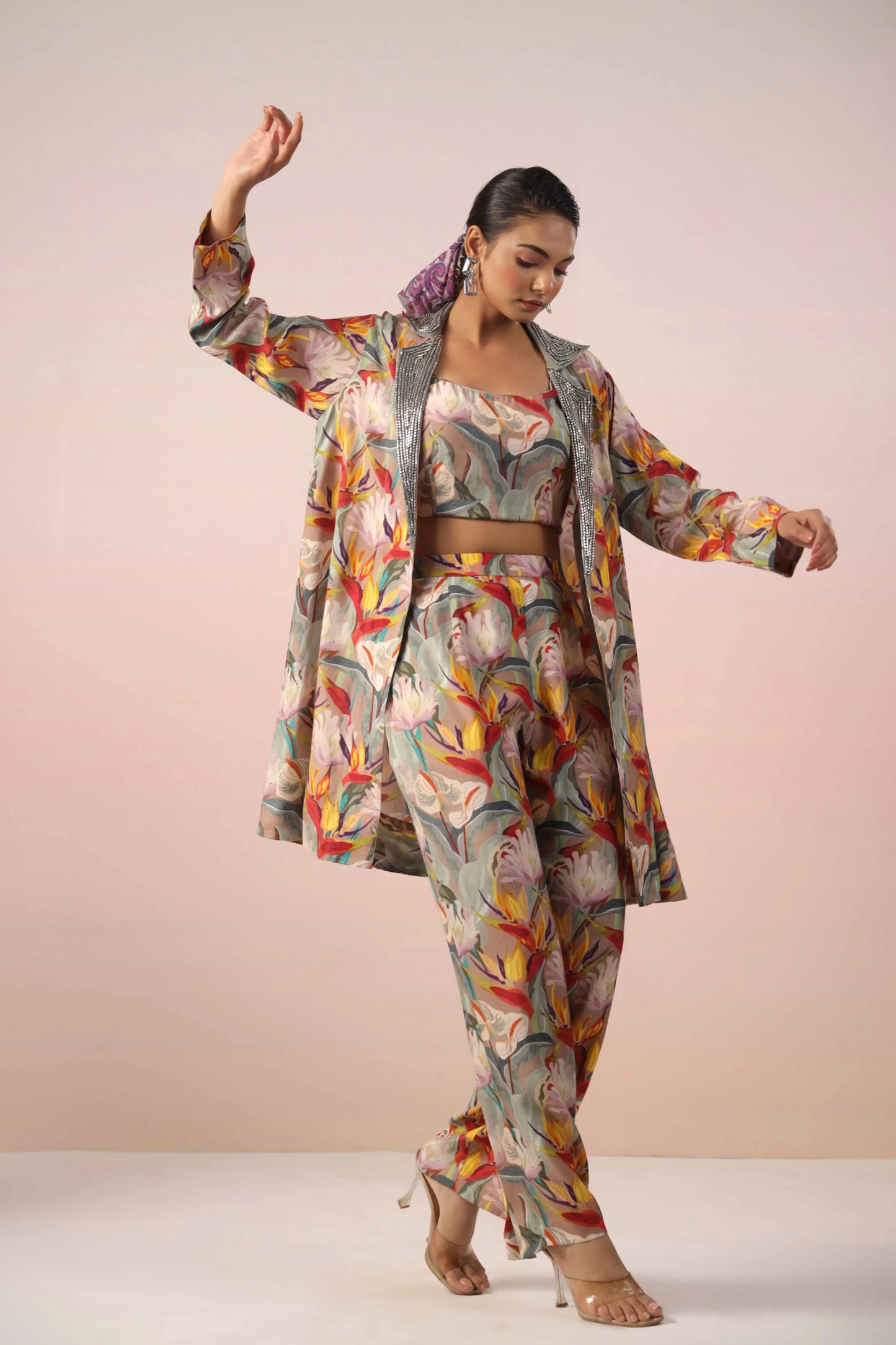 Printed Dress with Jacket and Embellishe Jacket