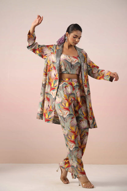 Printed Dress with Jacket and Embellishe Jacket