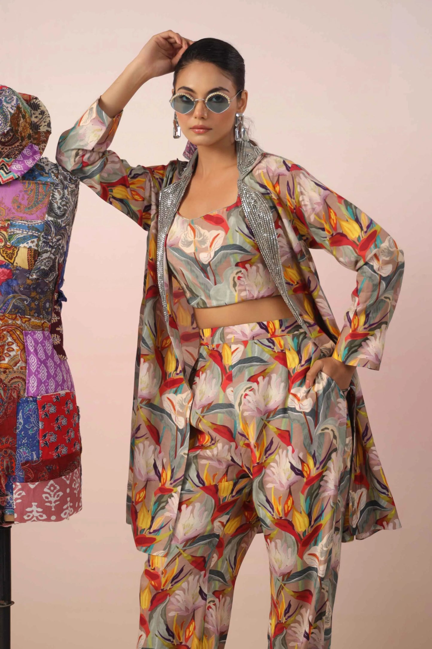 Printed Dress with Jacket and Embellishe Jacket
