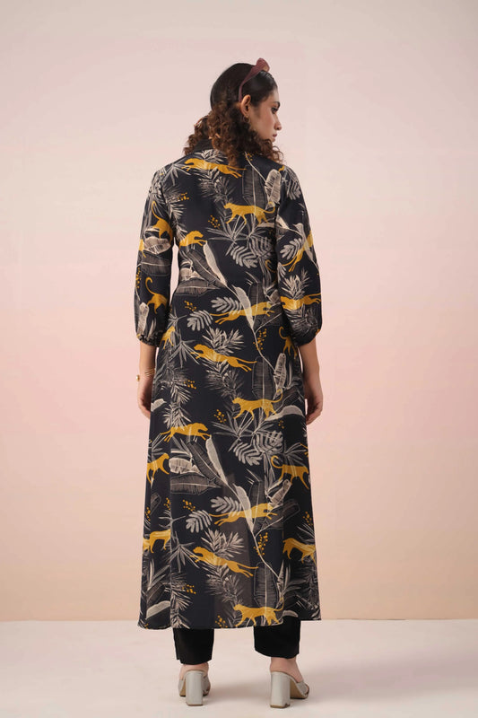 Circular cut Animal Print Dress with Pant