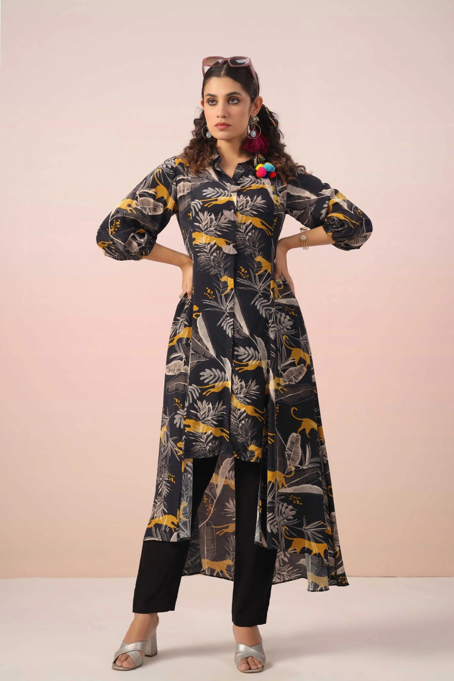 Circular cut Animal Print Dress with Pant