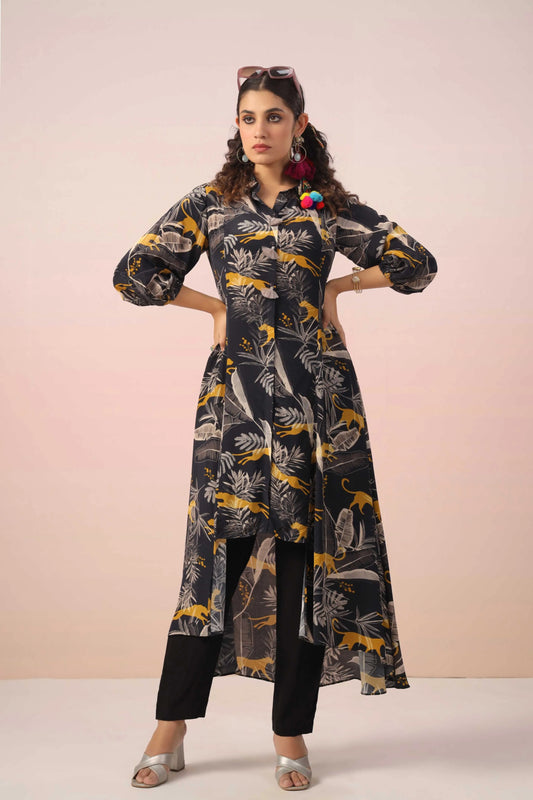 Circular cut Animal Print Dress with Pant