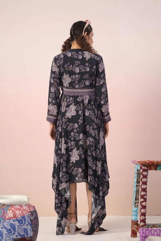 V-Cut Self Flaired Printed Dress